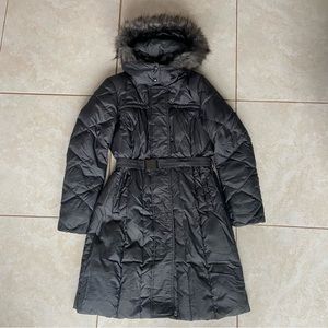 Andrew Marc New York dark parka women’s size m medium down filled faux fur hood